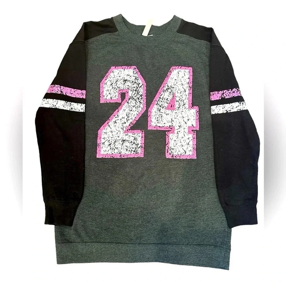 Football Oversized Varsity Pullover Sweatshirt Warm Cozy Pink White Black Medium - Picture 1 of 3